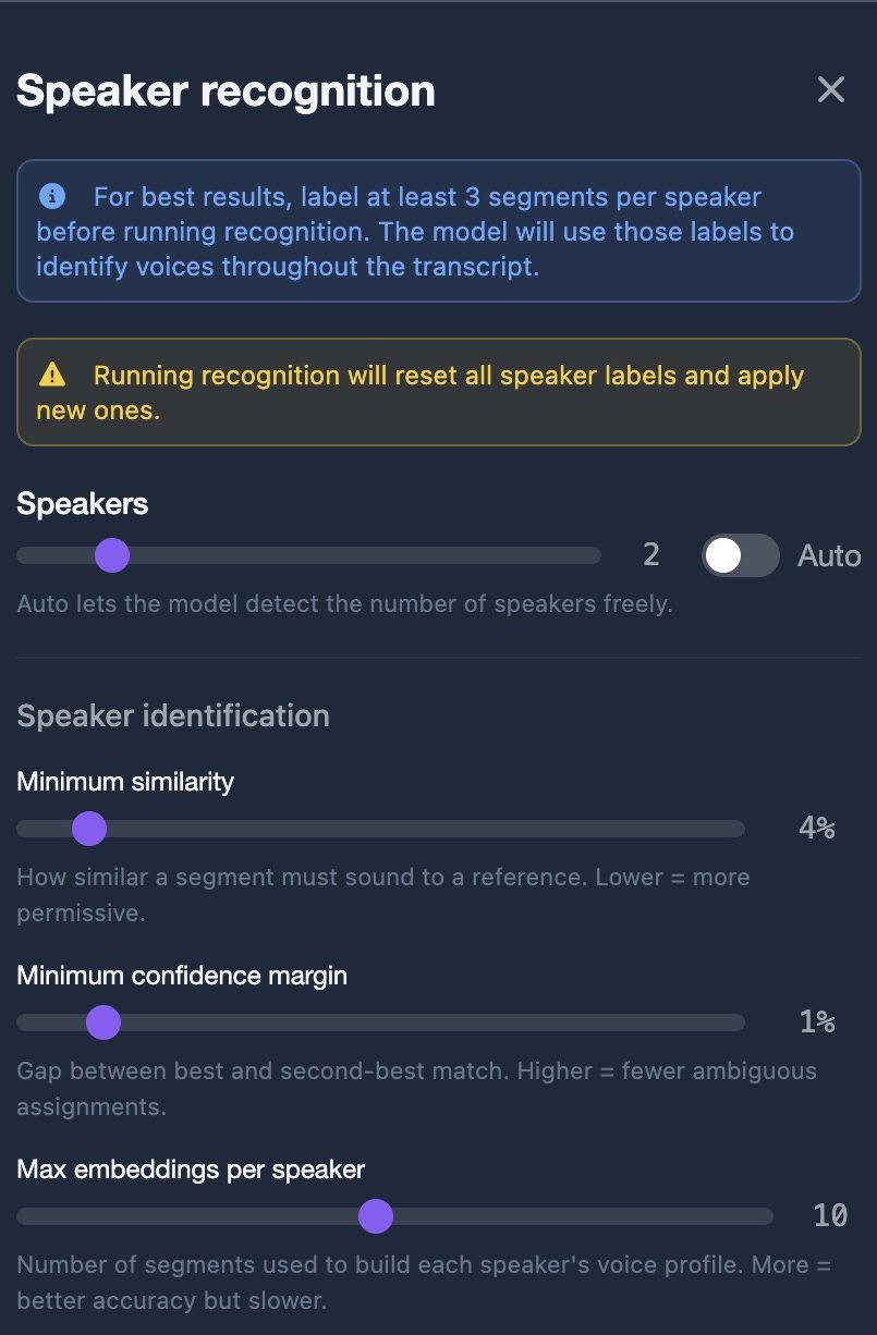 Transcription App Speaker Recognition