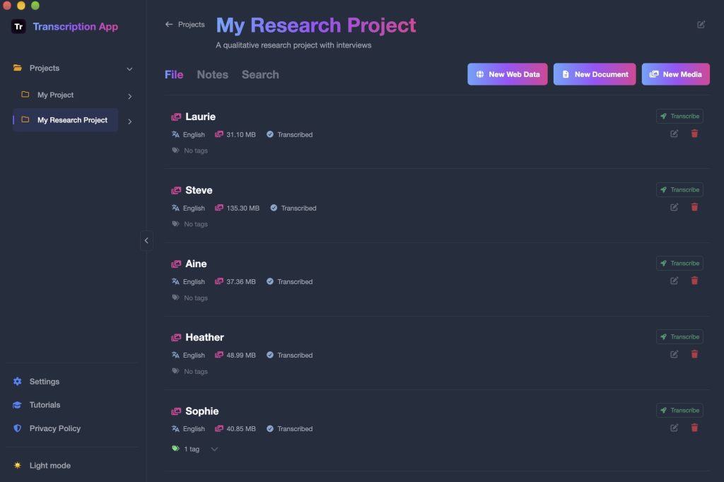 A research project on Transcription App with qualitative interviews