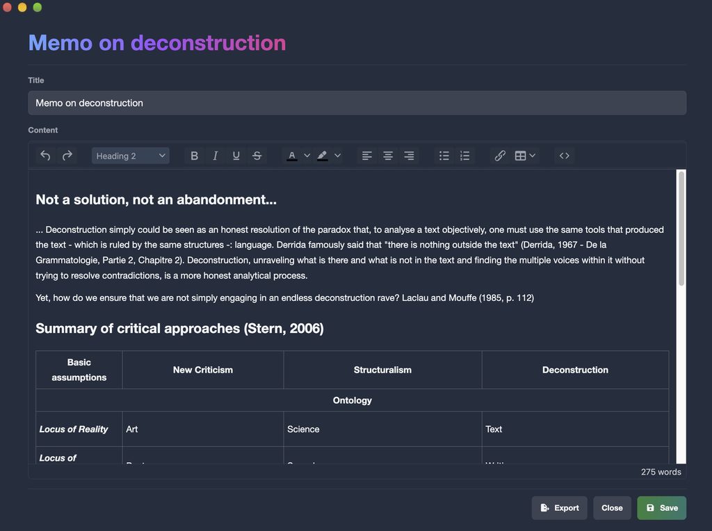 A screenshot of the note-taking functionalities on Transcription App
